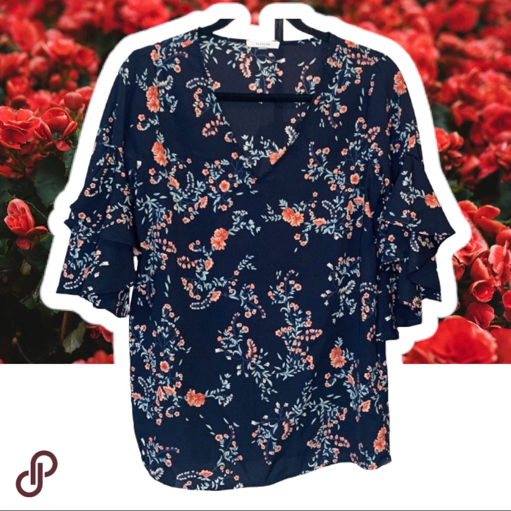 🖤🌹PLEIONE Ruffle Bell Sleeve Floral Blouse🌹🖤